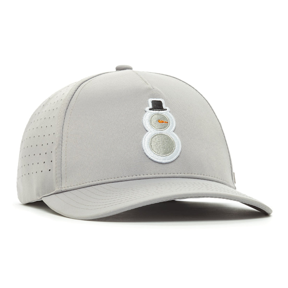 Snowman performance golf snapback hat in light gray